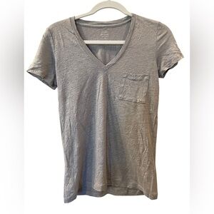 J. Crew Women’s Silver Shimmer Short Sleeve V-neck Shirt 100% Linen Size: XS